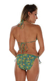 Back view of blue and green Tahiti string bikini top.