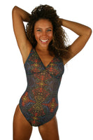Structured tank swimsuit in multicolor Safari print from Lifestyles Direct Tan Through Swimwear.