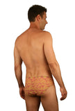 Back view of 3 inch racer in yellow Snake Chic tan through fabric.