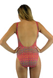 Back of pink Forever structured top tank swim suit from Lifestyles Direct Tan Through Swimwear.