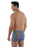 Tan through men's bike shorts -- back view -- blue Fiji.