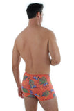 Tan through men's bike shorts -- back view -- orange Fiji.