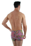Tan through men's bike shorts -- back view -- purple Fiji.
