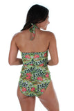 Back side of green Morea tan through high waisted bikini bottom from Lifestyles Direct.