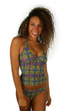 High waist bikini bottom in green Heat from Lifestyles Direct Tan Through Swimwear.