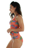 Tan through high waist bikini bottom -- side view -- orange Fiji.