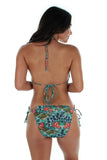 Back of blue Morea tan through double tie side string bikini separates bottoms.