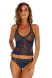 Tankini swimwear bikini top -- multicolor Safari -- tan through.