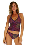 Tankini bikini top in purple Safari from Lifestyles Direct Tan Through Swimwear.