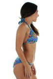 Tan through bikini halter top -- side view -- blue Fiji.