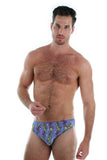 Front view of purple Durban one inch racer swimsuit.