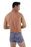Back view of purple Durban bike shorts swimwear.
