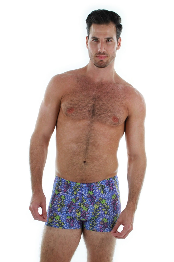 Front view of purple Durban bike shorts swimwear.