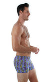 Side view of purple Durban bike shorts swimwear.