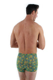 Back view of blue and green Tahiti bike shorts for men.
