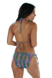 Back view of orange and yellow Durban string bikini top.