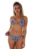 Front view of purple Durban string bikini top.
