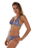 Side view of purple Durban halter bikini top.