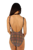Back side view of brown Serpent traditional tank from Lifestyles Direct Tan Through Swimwear.
