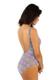 Chameleon print in pastel option on Lifestyles Direct Tan Through traditional tank swimsuit.
