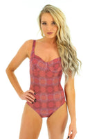 CD underwire women's swimsuit in pink Serpent from Lifestyles Direct Tan Through Swimwear.