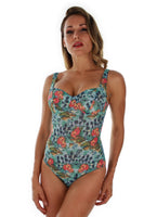 Blue Morea tan through C-D cup underwire support tank swimsuit from Lifestyles Direct Tan Through Swimwear.