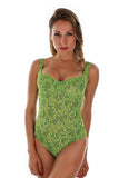 Front view of green Tahiti C-D underwire tank swimsuit