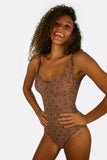 Tan through C D cup support tank with underwires in brown Caged print.