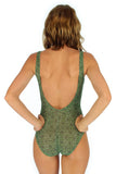 Green Caged tan through C-D underwire support tank swimsuit from Lifestyles Direct from the back.