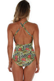 Back of green Morea crisscross adjustable strap structured cup tank swimsuit from Lifestyles Direct.