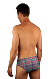 Back view of tan through mens swimwear 3 inch racer.