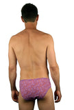 Back view of purple Flower Power tan through mens 1 inch racer.