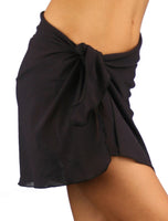 Solid charcoal black tan through sarong swimsuit coverups.