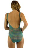 Back view of green Forever traditional tank swimwear.