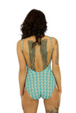 Back view of underwire cup tank swimming suit with adjustable straps from Lifestyles Direct Tan Through Swimwear.