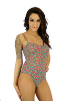 Tan through underwire swimsuit with adjustable straps -- pink Toucan print.