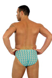 Back view of Lifestyles Direct Tan Through Swimwear for men -- 1" racer in Conch print.