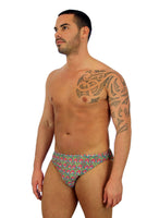 Pink Toucan tan through mens swimsuit--1 inch side racer