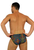 Tan through 1 inch racer swimsuit for men in multicolor Safari.