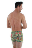 Back of green Morea tan through bike shorts for men.