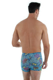 Tan through men's bike shorts -- back view -- aqua Fiji.