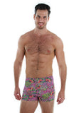 Tan through men's bike shorts -- front view -- purple Fiji.