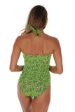 Back view of green Tahiti high waist bikini bottom