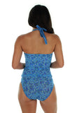 Back view of blue Tahiti high waist bikini bottom