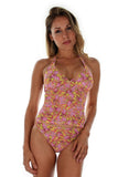 Front view of pink Tahiti high waist bikini bottom