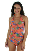 Tan through high waist bikini bottom -- front view -- orange Fiji.