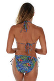 Tan through string bikini bottoms -- back view -- blue Fiji.