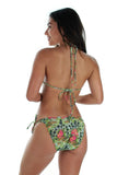 Back of green Morea tan through string bikini top.