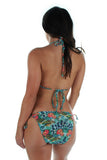 Back of string bikini separates top in blue Morea print from Lifestyles Direct Tan Through Swimwear.