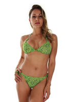 Front view of green Tahiti string bikini top